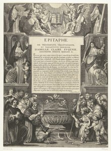Epitaaf para Isabella Clara Eugenia, 1633 Epitáfio da Altíssimo, Poderoso e Augusto Princesa, Isabel, Claire, Eugenie, da Áustria, Infanta da Espanha, etc. (título no objeto) de Anonymous