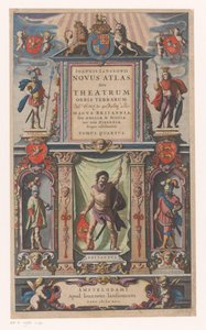 Fachada com personificações de cinco grupos populacionais Página de rosto para: Johannes Janssonius, Novus atlas, Sive theatrum (...) Tomus quartus, 1646 de Anonymous