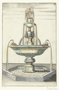 Fonte composta por três bacias Architectura Curiosa Nova (título da série) de Anonymous