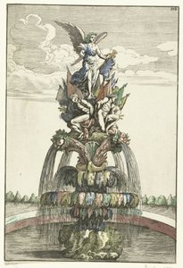 Fonte com estátua de Vitória
Architectura Curiosa Nova (título da série) de Anonymous