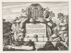 Fonte com dedicatória e brasão de Giovanni Francesco Negroni Fontane delle ville di Frascati (título da série) Fontes de Frascati (título da série) de Anonymous