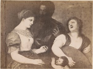 Reprodução fotográfica da pintura Alegoria do amor segundo Ticiano Alegoria Tizian (título no objeto) kaiserl. Konigl. Galeria em Wien (título da série no objeto) de Anonymous