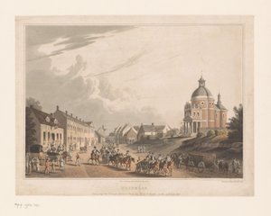 Vista de Waterloo, onde as tropas francesas movem um canhão waterloo. Transportando o canhão francês do campo de batalha, em 24 de julho de 1815 (título no objeto) de Anonymous