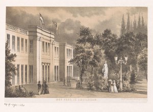 Vista do Parkzaal no Parque Wertheimer O Parque em Amsterdã 1852 (título no objeto) de Anonymous