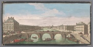 Vista do Pont Royal sobre o rio Sena em Paris, visto em direcção ao Pont Neuf
Vuë particuliere de Paris, prise du Pont Royal regardant vers le Pont Neuf (título sobre o objecto) de Anonymous