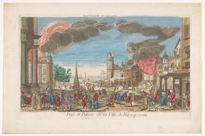 Vista da captura e saque de Bergen op Zoom pelos franceses em 1747 Pillage de Bergopzom (título no objeto) de Anonymous