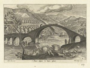 Gezicht op een brug na Toscana Um retrato da ponte. Em qualquer lugar da Toscana (título no objeto) Várias perspectivas das ruínas (título da série) de Anonymous