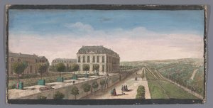 Vista do terraço com laranjeiras do Chateau de Belle-Vue em Meudon Autre vüe du Chateau de Belle-Vüe (...) (título no objeto) de Anonymous
