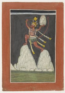 Hanuman salta no topo das montanhas de Anonymous