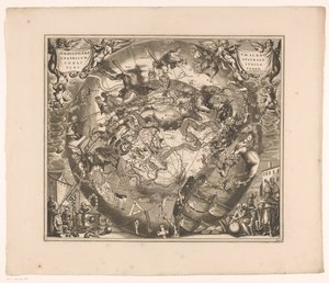 Mapa do céu com as constelações do sul Haemisphaerium scenographicum australe coeli stellati et terrae (título no objeto) de Anonymous