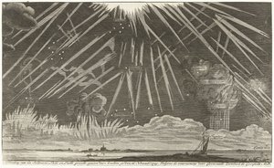 Fenómenos celestiais, 1729
Ilustração da visão de Seldtzame Light and Sky, vista à noite em den 16 Novemb: 1729. Segundo a observação de Coenraadt Zumbach de Croesfeldt M.D. (título sobre o objecto) de Anonymous