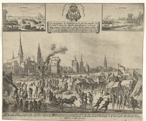 Entretenimento sobre o Escalda congelado em Antuérpia, 1684
Le vray poutraict, du Triomphe faict sur la glace demy navigable, de la riviere d