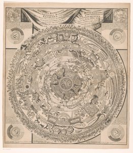 Mapa da Terra e Cosmos em Oito Anéis Nieuwe ende alderneerstighste distinção dos elementos, de Antonius Saliba (...) / Veritable represenation des premieres matieres ou elements avec leurs directions (...) (título no objeto) de Anonymous
