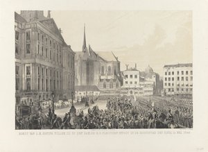 Chegada de Sua Majestade o Rei Guilherme III à Praça da Barragem, na entrada solene de H.D. na capital do país, 12 de Maio de 1849 (título sobre o objecto) de Anonymous