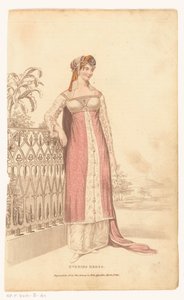 La Belle Assemblee, 1 de Março de 1813, No. 42 (Nova Série): Vestido de noite de Anonymous