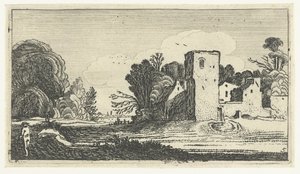 Paisagem com torre quadrada perto de casas Paisagens após Esaias van de Velde (título da série) de Anonymous