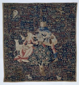 Millefleurs com pastora e pastora (fragmento) de Anonymous