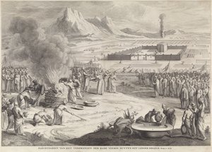 Sacrifício de uma vaca vermelha pelos israelitas Solenidade da Queima das Penas Vermelhas dos Israels Vazios (título no objeto) de Anonymous