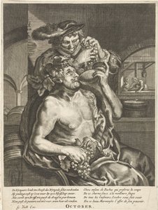 Outubro: Bacchus bebendo vinho
Outubro (título sobre o objecto)
Os doze meses (título da série) de Anonymous