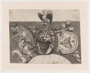 Ornamento com capacete, escudo, águia e leão de Anonymous