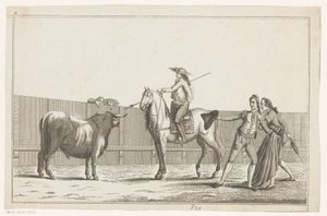 Picador aponta sua lança para um touro Coleccion de las principales suertes de una corrida de toros (título da série no objeto) Colecção das manobras tauromáquicas mais importantes (título da série) de Anonymous