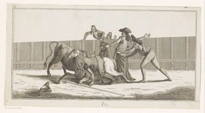 Picador caiu do cavalo Coleccion de las principales suertes de una corrida de toros (título da série no objeto) Colecção das manobras tauromáquicas mais importantes (título da série) de Anonymous