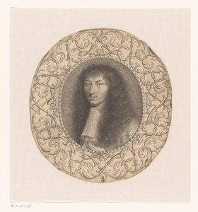 Retrato de Luís XIV rodeado por uma moldura decorativa com arabescos de Anonymous