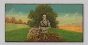 Retrato de um soldado desconhecido numa paisagem pintada de Anonymous