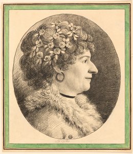 Busto de perfil de uma mulher com flores no cabelo de Anonymous