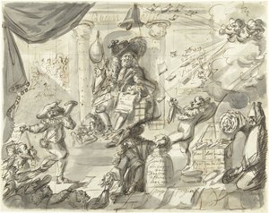 Quincampoix ou o grande Vendedor de Vento e Couve, 1720
A Grande Cena da Loucura (peças adicionais) (título da série) de Anonymous