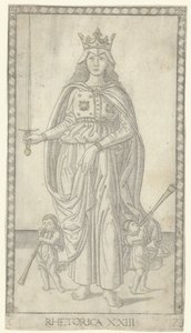Retórica com espada e dois anjinhos com trombetas Retórica (título no objeto) Tarocchi (antigo título da série) de Anonymous
