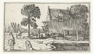 Cavaleiro na estrada ao longo de uma fazenda Paisagens após Esaias van de Velde (título da série) de Anonymous