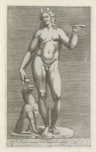 Sculptuur van Bacchus en een hond Baco e mármore na área do palácio de Vallens (título no objeto) Esculturas antigas em Roma (título da série) Ícones das antigas estátuas da cidade de Roma que são vistas em locais públicos (título da série) de Anonymous