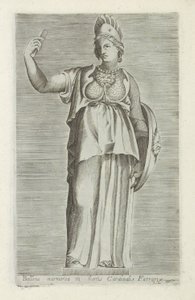 Escultura de Bellona Mármore Bellona nos jardins do Cardeal Farraria (título no objeto) Esculturas antigas em Roma (título da série) Ícones das antigas estátuas da cidade de Roma que são vistas em locais públicos (título da série) de Anonymous