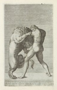 Escultura de Hércules em batalha com o leão Nemeïsche Estátua de Hércules lutando com um leão nas muralhas de Roma (título no objeto) Esculturas antigas em Roma (título da série) Das estátuas antigas da cidade de Roma que são vistas em lugares públicos eu de Anonymous