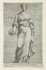 Sculptuur van Thaleia, muze van de komedie Musa representando a comédia no Capitólio (título no objeto) Esculturas antigas em Roma (título da série) Ícones das antigas estátuas da cidade de Roma que são vistas em locais públicos (título da série) de Anonymous