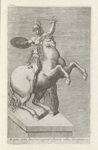 Sculptuur van een Romeinse soldaat te paard Equites contra Amos (...) (título no objeto) Esculturas antigas em Roma (título da série) Ícones das antigas estátuas da cidade de Roma que são vistas em locais públicos (título da série) de Anonymous