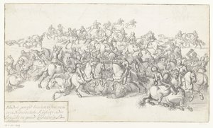 Batalha de Leckerbeetge, 1600
Bloedich gevecht tusschen 22 francoische en 22 Nederlantsche Ruyteren onder Breaut en gerard Leckerbeetge Ao. 1600 (título sobre o objecto) de Anonymous