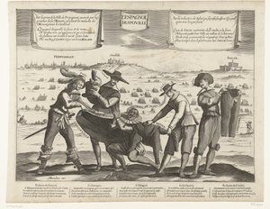 Caricatura dos espanhóis após a perda de Breda, Thionville, Perpignan, Portugal e Catalunha, 1643 L