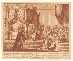Leito de morte da imperatriz Leonor do Palatinado-Neuburg, 19 de janeiro de 1720 A Morte da Kyserin Eleonora Magdalena Theresa Woad. de Kyser Leopold na Idade de 65 Iaren (...) (título no objeto) de Anonymous