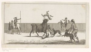 Touro atacado por cães Coleccion de las principales suertes de una corrida de toros (título da série no objeto) Colecção das manobras tauromáquicas mais importantes (título da série) de Anonymous