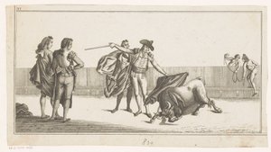 Touro apunhalado por um matador
Coleccion de las principales suertes de una corrida de toros (título da série sobre o objecto)
Colecção das manobras mais importantes na tourada (título da série) de Anonymous