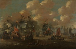 A Batalha do Som com o Eendracht Envolvendo Dois Navios de Guerra Suecos, 1658 de Anonymous