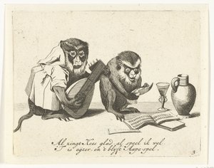 Dois macacos fazem música
Vários actos de vida humana apresentados por macacos (título da série)
O que é 