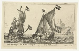 Dois navios: um iate estatal e um intérprete Um Explicador ou Watte Convoyer A States Yacht (título no objeto) de Anonymous