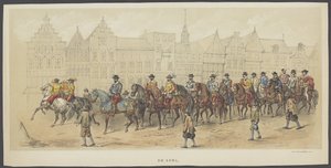 mascarada de Utreque, placa a: a nobreza, 1856
A Nobreza. (título sobre o objecto)
Os Fundadores da Liberdade da Holanda, (era William I) apresentados por H.H. membros do corpo estudantil de Utrecht, celebrando o 220º aniversário do Utrechtse Hooge de Anonymous
