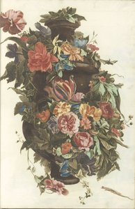Vaso cercado por guirlanda floral de Anonymous