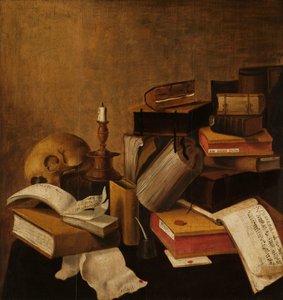 Vanitas natureza morta com livros de Anonymous