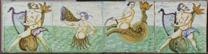 Campo de quatro azulejos com criaturas do mar de Anonymous