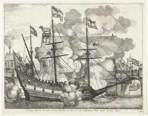 Zeilschip, naar rechts; intocht van Ferdinand te Gent em 1635 (nº 38) Ó navio, novas Ondas o levarão ao mar: mas não há nada sob o controle daquele que você teme conduzir (título no objeto) O navio triunfante de outros marinheiros de Anonymous